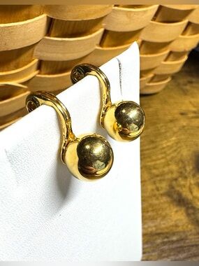 Monet Gold Tone Ball Drop Clip-On Earrings Vintage Signed
